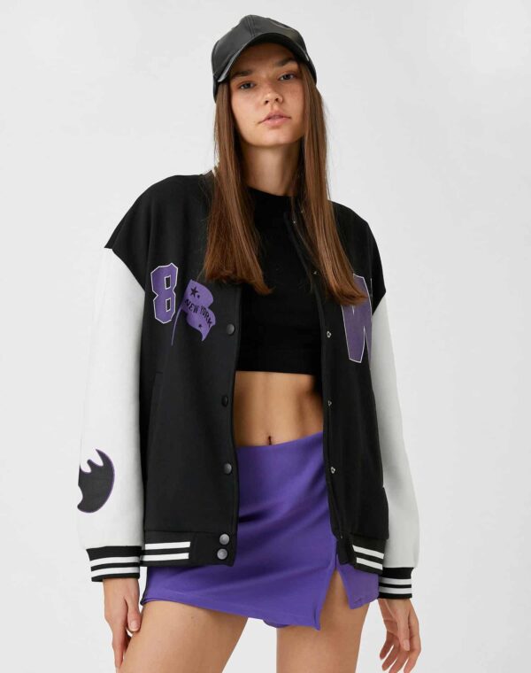 Oversize Bomber College Jacket Printed Fleece Inside - Image 3
